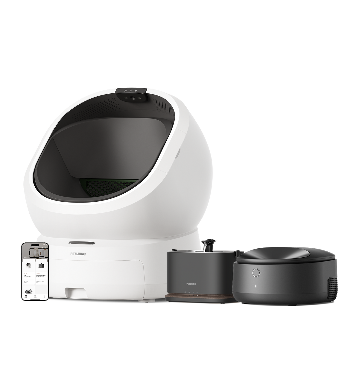 Luma Smart Litter Box & Polar Smart Wet Food Feeder & Dockstream 2 Smart Fountain